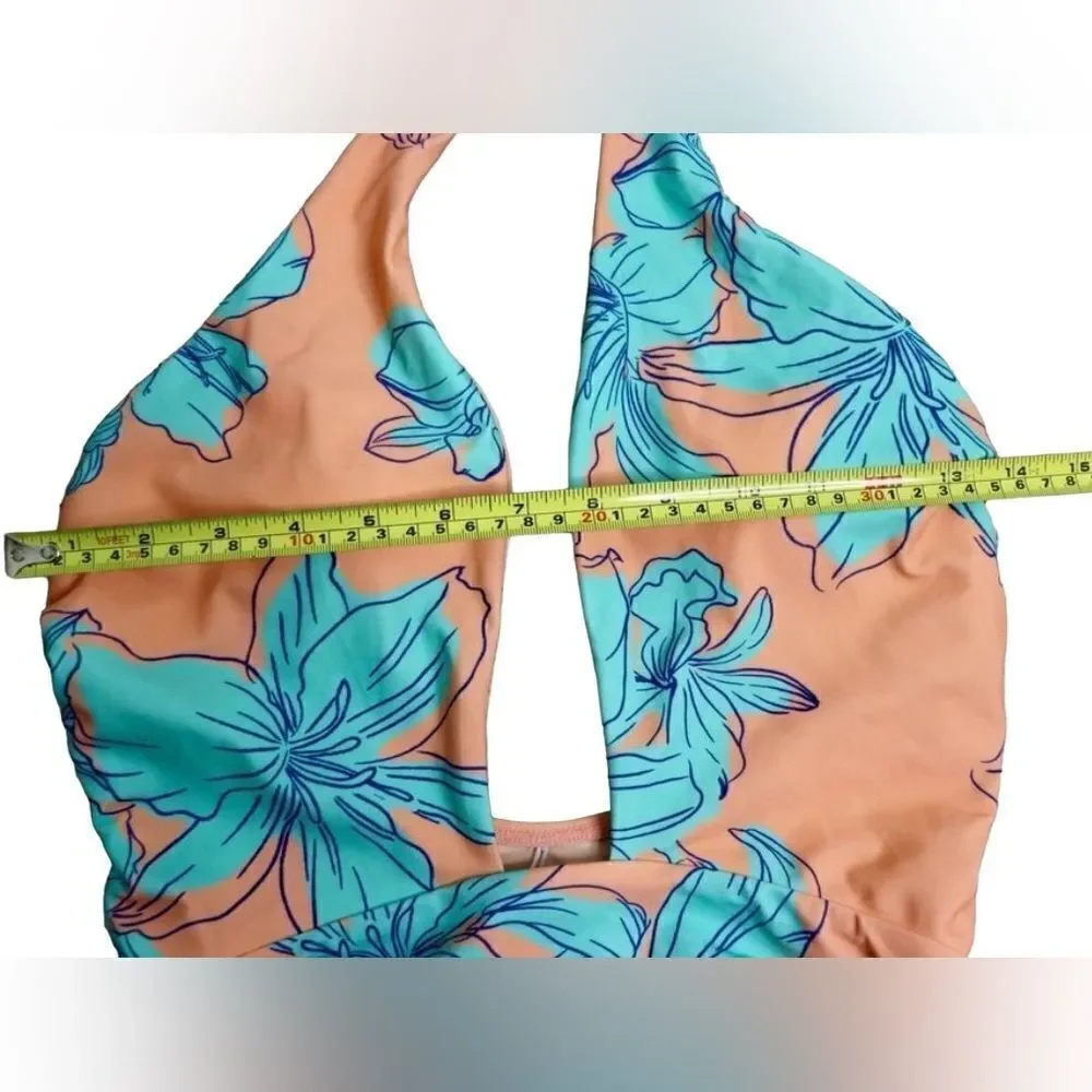 Cupshe Blooming Flowers Wrap‎ Neck One Piece Swimsuit LARGE Hawaiian Beach NWT
